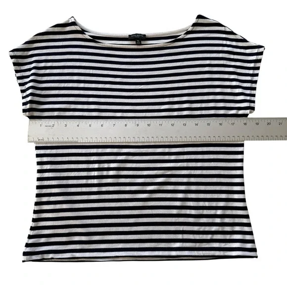 Talbots Breton Stripe Cropped Tee Navy White Boat Neck Coastal Prep Women's M - Picture 8 of 8